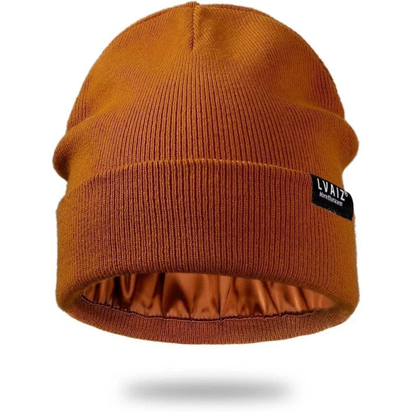 Unisex  Imported Elastic Cotton Knitted Cuffed Satin Lined Winter Beanie Hat - Picture 1 of 6